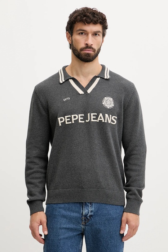 Pepe Jeans sweter bawełniany szpic szary PM7000020