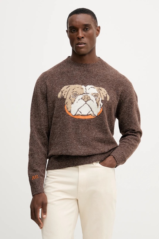 Pepe Jeans sweter z domieszką wełny okrągły brązowy PM7000023