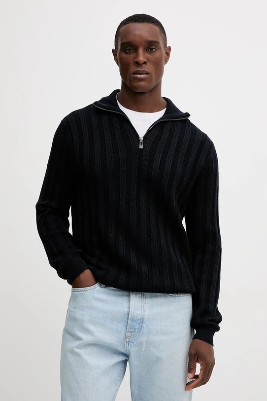 Пуловер с вълна Armani Exchange полуполо тъмносин XM001332.AF13776