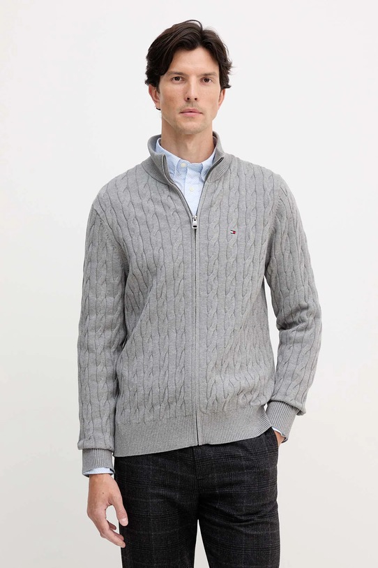 Pamučni pulover Tommy Hilfiger bez uzorka siva MW0MW40440