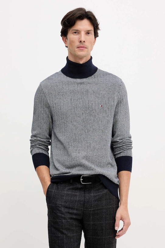 Tommy Hilfiger pulover din amestec de lână subtiri bleumarin MW0MW40446