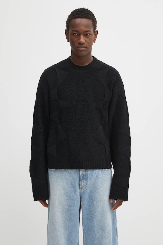 Heliot Emil sweter wełniany okrągły czarny PREAW25.M.07.063.BLK01.