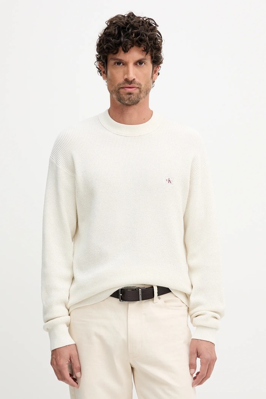 Calvin Klein Jeans sweter bawełniany aplikacja beżowy LV04RD313G