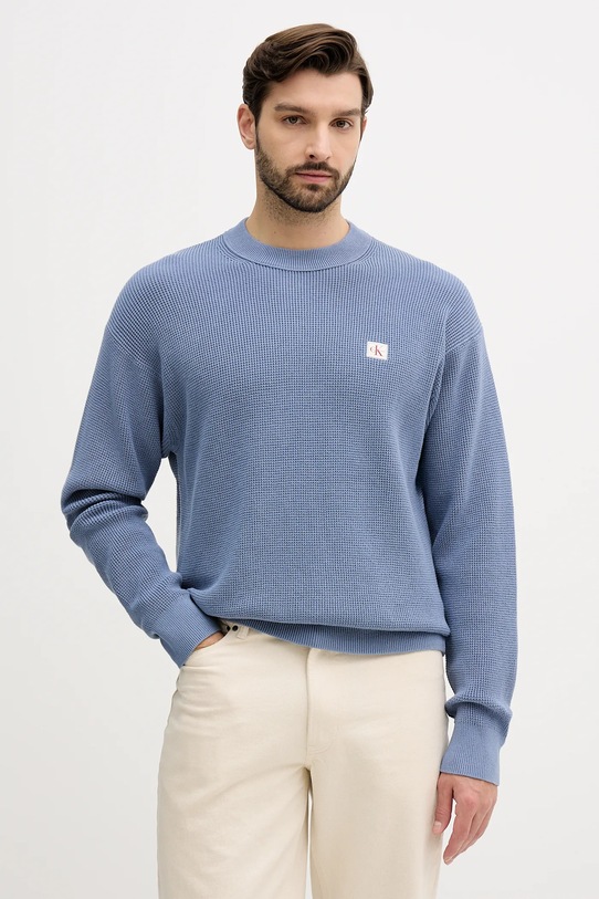 Calvin Klein Jeans sweter bawełniany aplikacja niebieski LV04RD313G