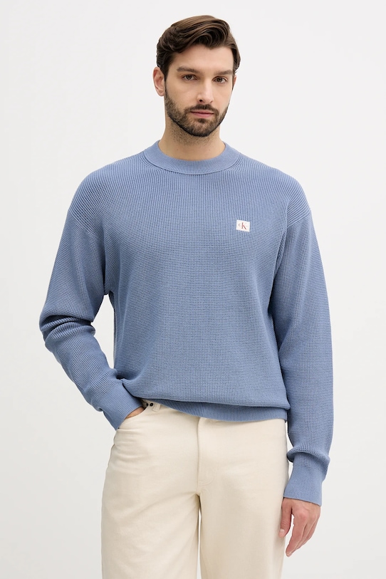 Calvin Klein Jeans sweter bawełniany aplikacja niebieski LV04RD313G