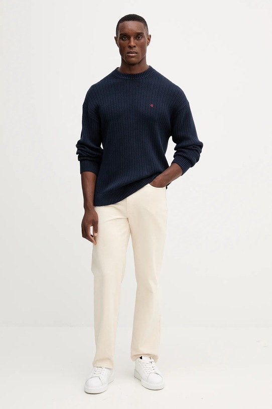Памучен пуловер Calvin Klein Jeans LV04RD314G тъмносин AW25