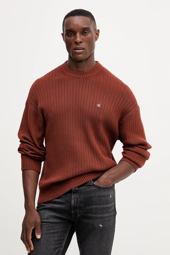 Calvin Klein Jeans sweter bawełniany bawełna brązowy LV04RD314G