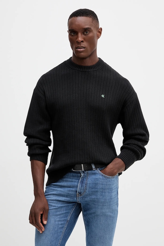 Bavlněný svetr Calvin Klein Jeans kulatý černá LV04RD314G