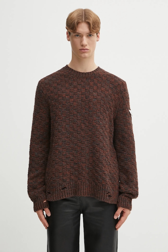 MM6 Maison Margiela pulover de lână rotund maro SH2HL0034.M13174.961