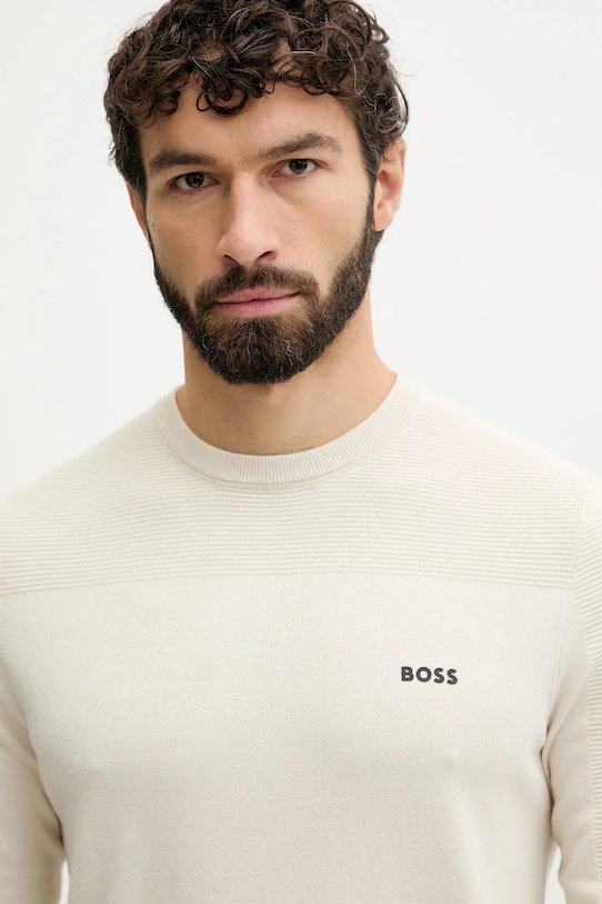 BOSS Green sweter z dodatkiem wełny beżowy 50547507