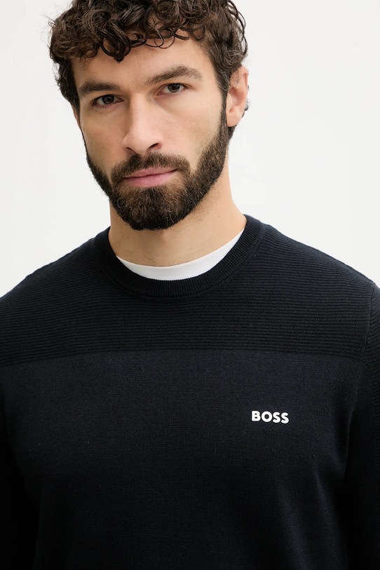 BOSS Green sweter z dodatkiem wełny czarny 50547507