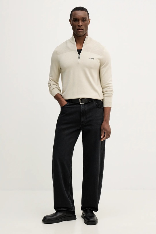 Πουλόβερ με προσθήκη μαλλιού BOSS Green KN_Momentum-X QZ 50547898 μπεζ AW25