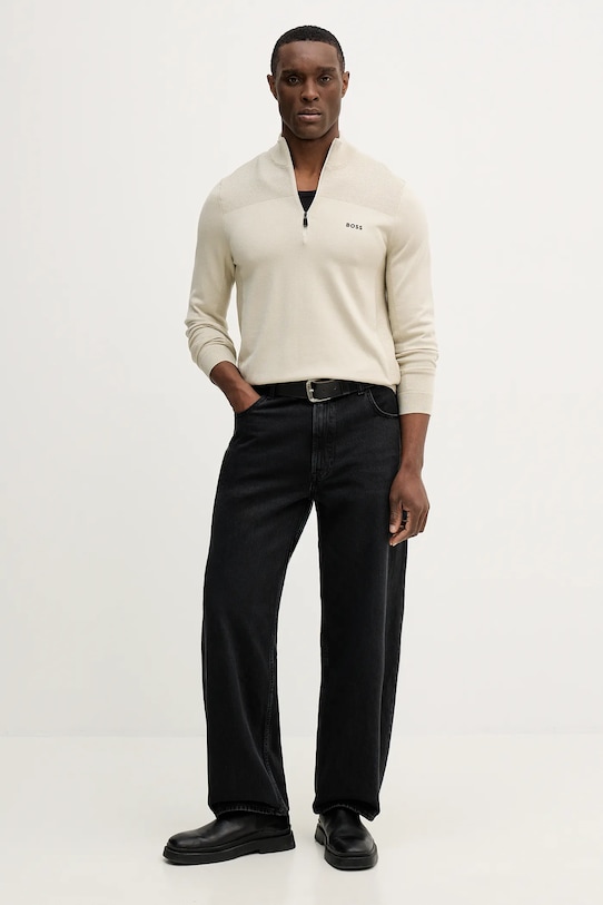 Πουλόβερ με προσθήκη μαλλιού BOSS Green KN_Momentum-X QZ 50547898 μπεζ AW25