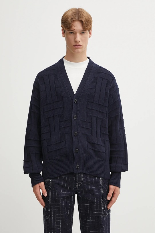 Kenzo kardigan bawełniany Gots Kenzo Weave Cardigan gładkie granatowy FF55CA7073CB