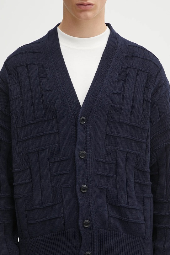Kenzo kardigan bawełniany Gots Kenzo Weave Cardigan granatowy FF55CA7073CB