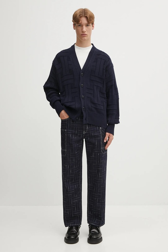 Kenzo kardigan bawełniany Gots Kenzo Weave Cardigan FF55CA7073CB granatowy