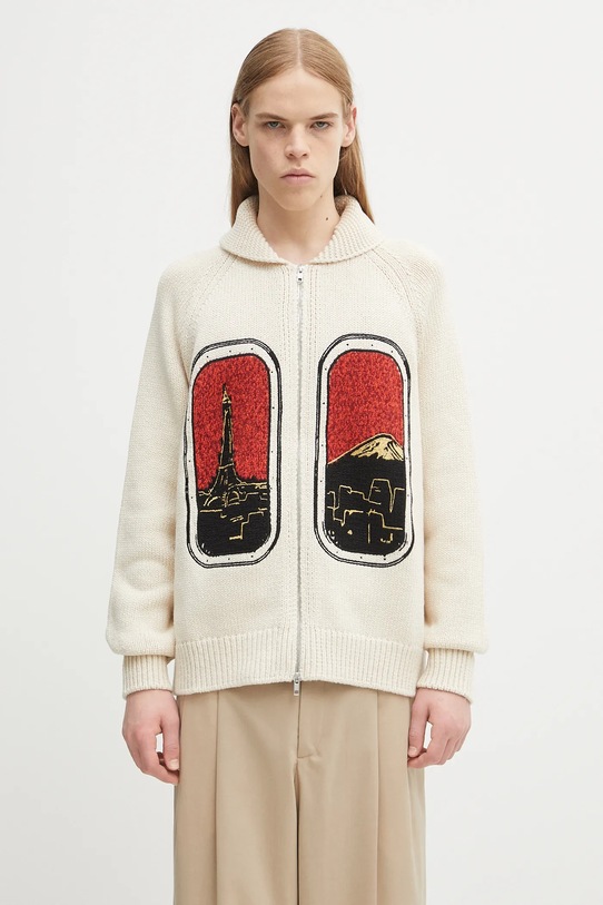 Kenzo kardigan z wełną Rws City Zipped Cardigan gruba beżowy FF65CA7453CF