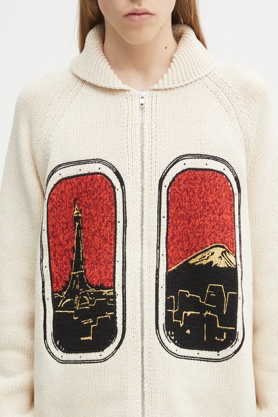 Kenzo kardigan z wełną Rws City Zipped Cardigan beżowy FF65CA7453CF
