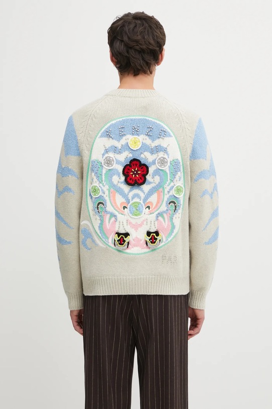 Kenzo kardigan z dodatkiem wełny Rws Pachinko Cardigan gruba beżowy FF65CA7463CI