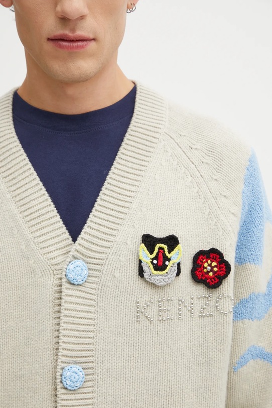 Kenzo kardigan z dodatkiem wełny Rws Pachinko Cardigan beżowy FF65CA7463CI