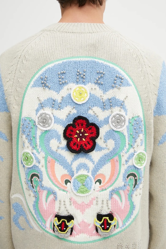 Kenzo kardigan z dodatkiem wełny Rws Pachinko Cardigan FF65CA7463CI beżowy
