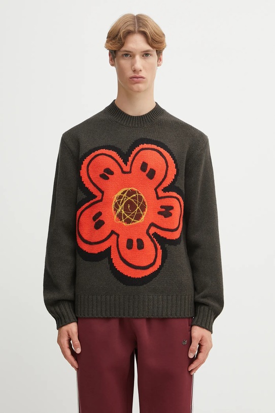 Kenzo sweter wełniany Rws Futura Jumper okrągły zielony FF65PU7413CK