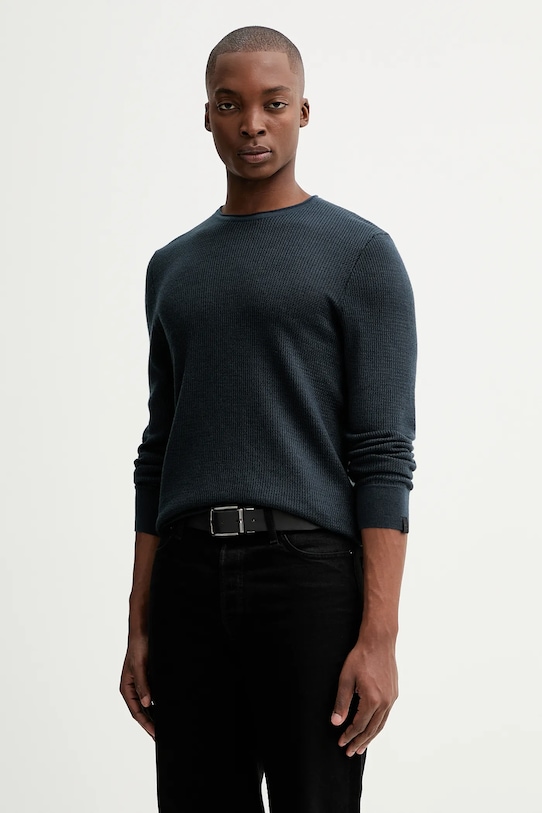 Rag & Bone sweter z dodatkiem wełny okrągły granatowy RH3225F6MWL