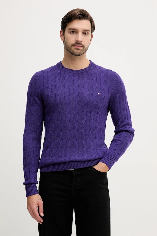 Tommy Hilfiger sweter wełniany okrągły fioletowy MW0MW40442