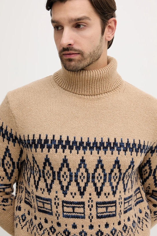 Пуловер с вълна Tommy Hilfiger бежов MW0MW40843