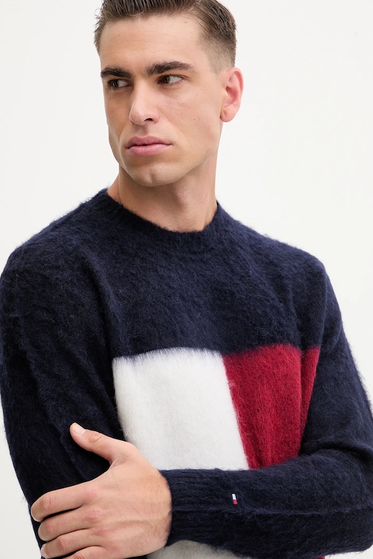Sveter s prímesou vlny Tommy Hilfiger tmavomodrá MW0MW41322
