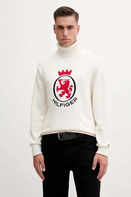 Bavlnený sveter Tommy Hilfiger nášivka béžová MW0MW41482
