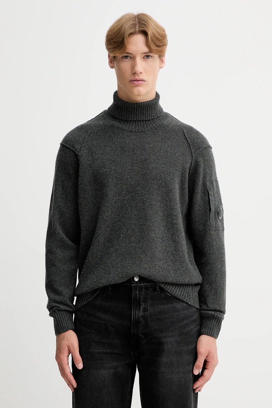 C.P. Company sweter z wełną aplikacja szary 19CMKN166A110149A