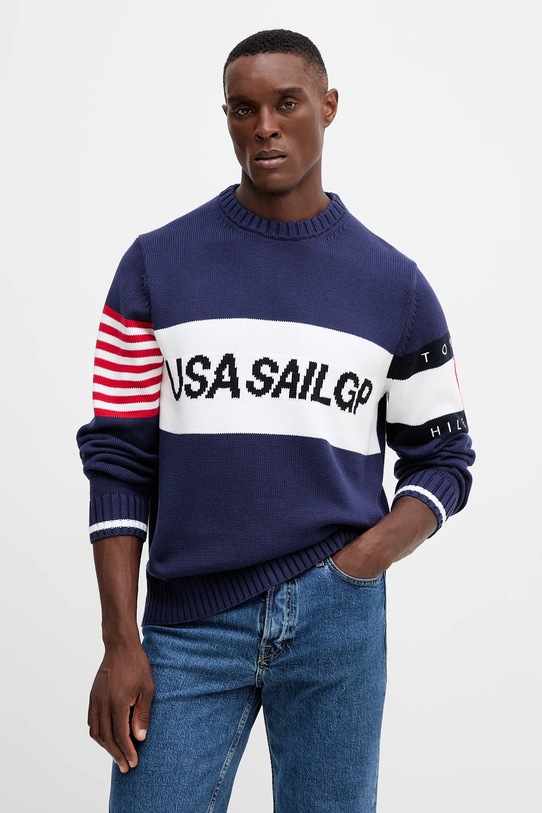 Бавовняний светр Tommy Hilfiger x SAIL GP бавовна темно-синій MW0MW41542