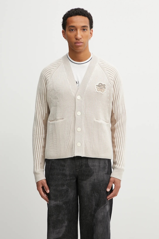 Filling Pieces kardigan z dodatkiem wełny Knit Cardigan gruba beżowy 422573500127