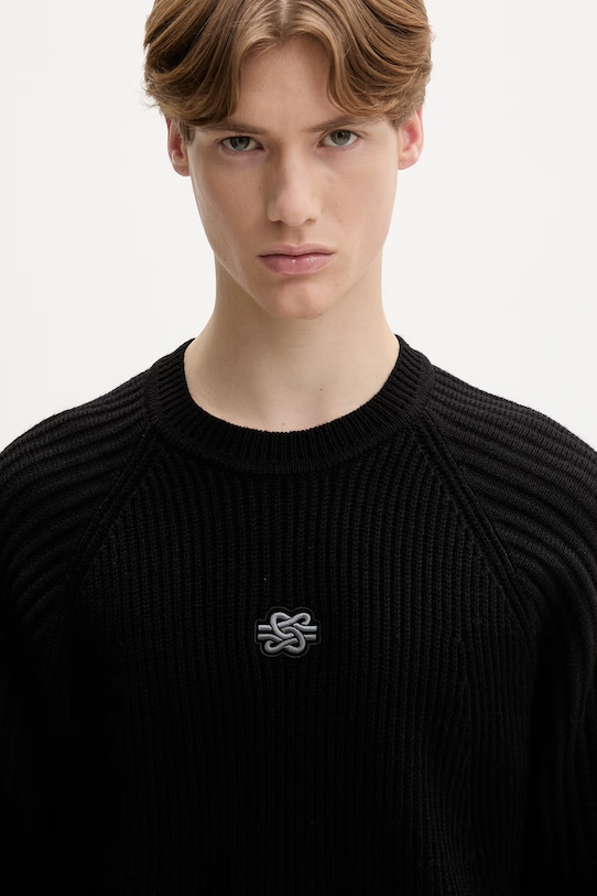 Filling Pieces sveter pánsky s vlnou Knit Sweater Raglan čierna 422575500261