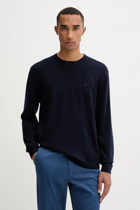 Calvin Klein sweter wełniany okrągły granatowy LV04LB305G