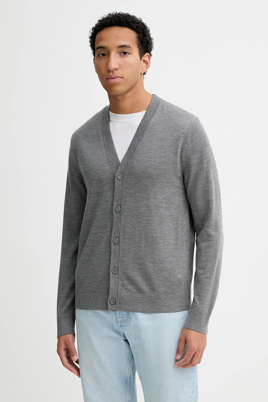 Calvin Klein kardigan wełniany wełna szary LV04LB306G
