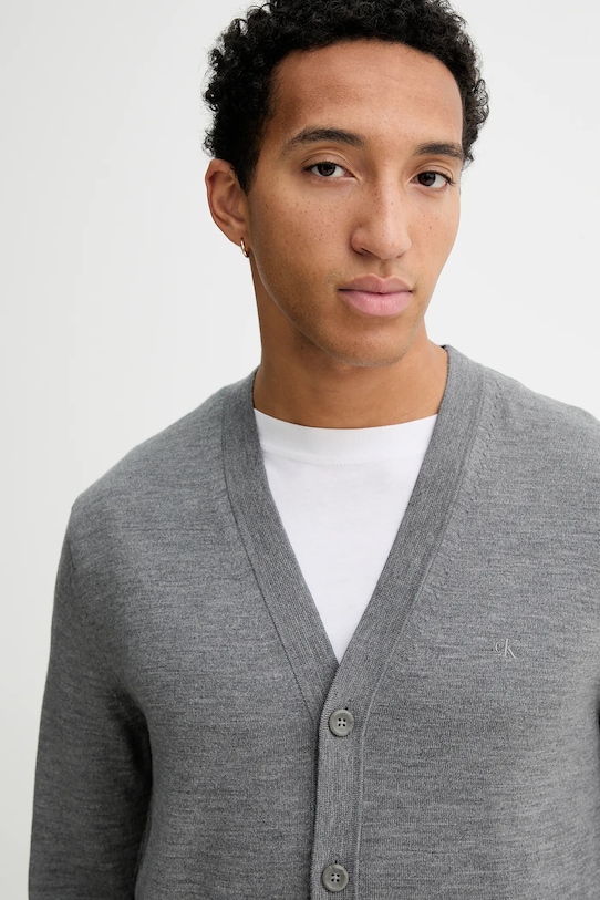 Calvin Klein kardigan wełniany szary LV04LB306G