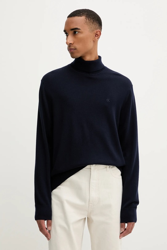 Μάλλινο πουλόβερ Calvin Klein λεπτό σκούρο μπλε LV04LD317G