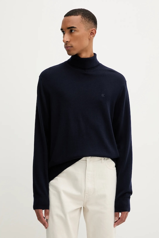 Шерстяной свитер Calvin Klein тонкий тёмно-синий LV04LD317G