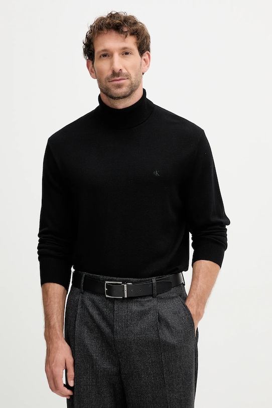 Calvin Klein sweter wełniany golf czarny LV04LD317G