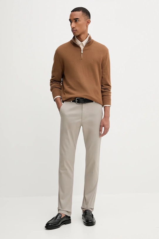 Calvin Klein sweter wełniany LV04LD318G brązowy AW25