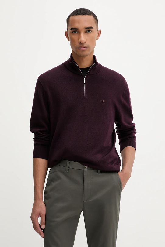 Μάλλινο πουλόβερ Calvin Klein μαλλί μπορντό LV04LD318G