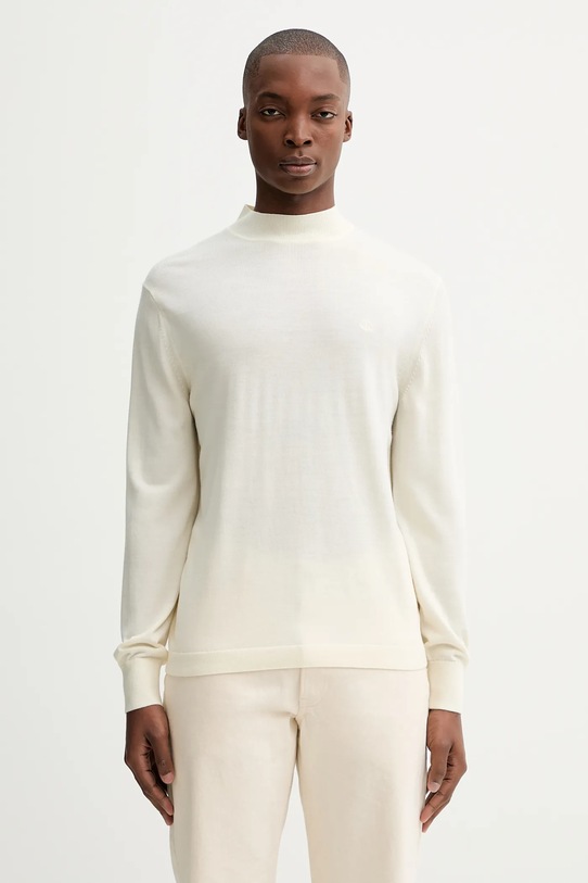 Calvin Klein sweter wełniany okrągły beżowy LV04LE309G