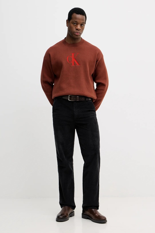 Calvin Klein Jeans sweter z domieszką kaszmiru LV04RD305G pomarańczowy AW25