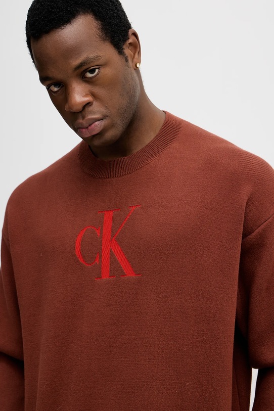 Calvin Klein Jeans sweter z domieszką kaszmiru pomarańczowy LV04RD305G