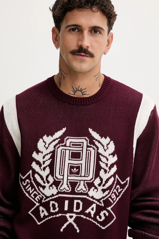 Хлопковый свитер adidas Originals Varsity Regular бордо JX8215