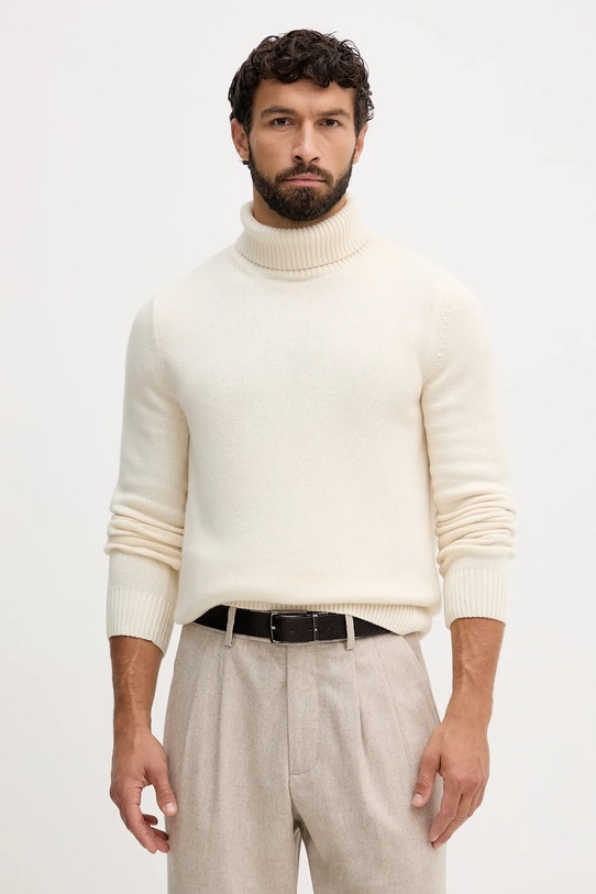 Barbour sweter z wełną średniej grubości beżowy MKN1658