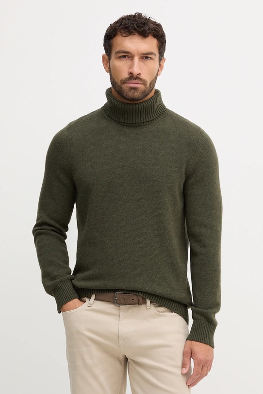 Barbour sweter z wełną średniej grubości zielony MKN1658