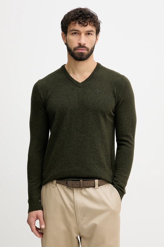 Barbour sweter wełniany szpic zielony MKN0341